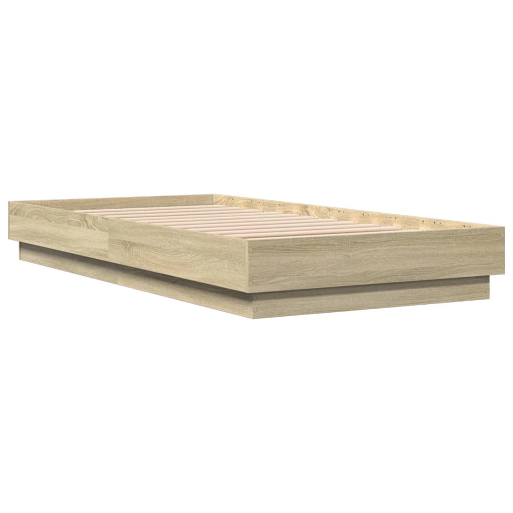 vidaXL Cadru de pat cu lumini LED, stejar sonoma, 75x190 cm