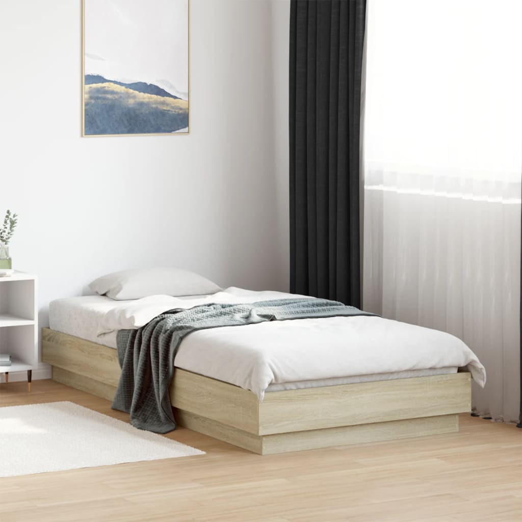 vidaXL Cadru de pat cu lumini LED, stejar sonoma, 75x190 cm