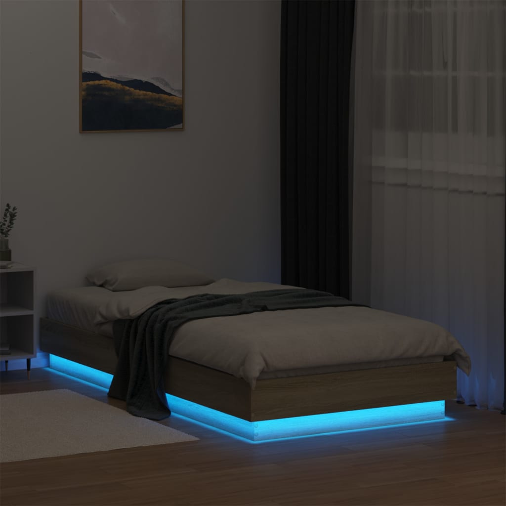 vidaXL Cadru de pat cu lumini LED, stejar sonoma, 75x190 cm