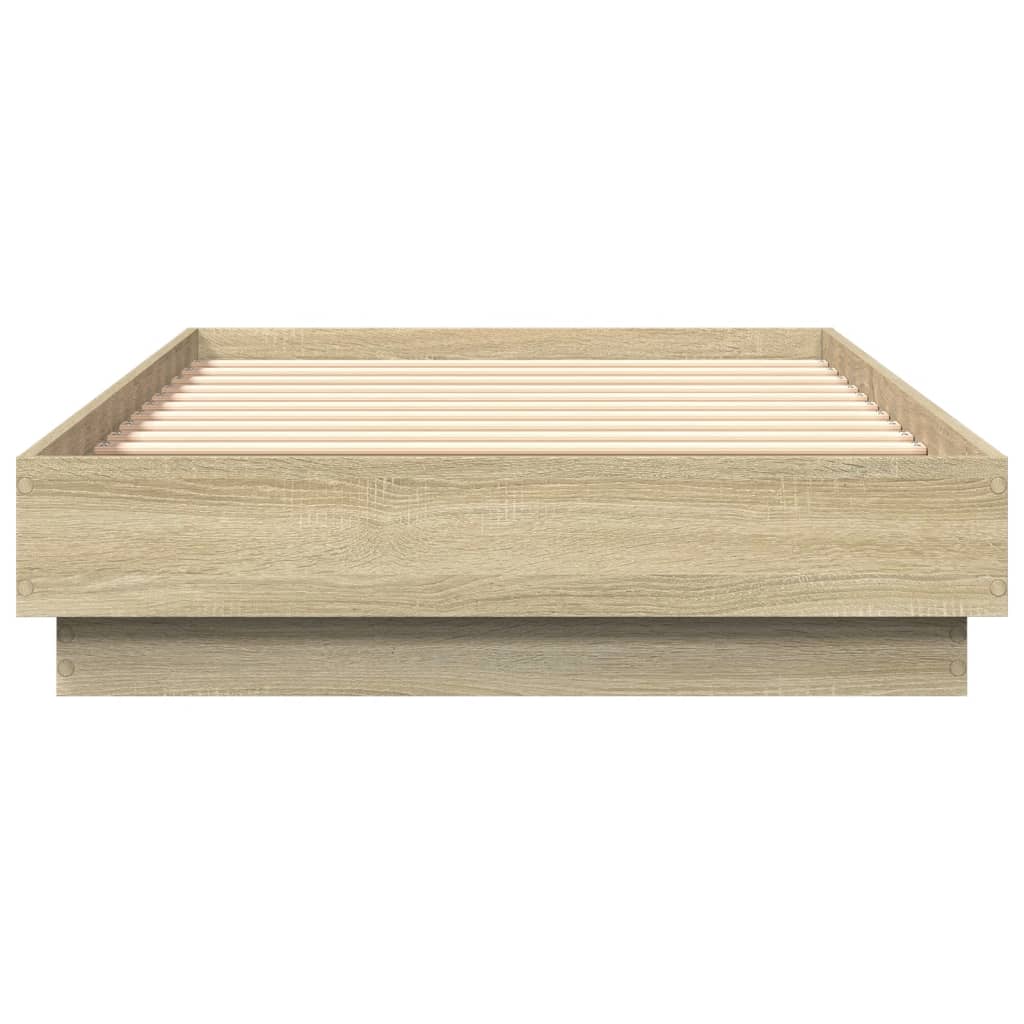 vidaXL Cadru de pat cu lumini LED, stejar sonoma, 75x190 cm