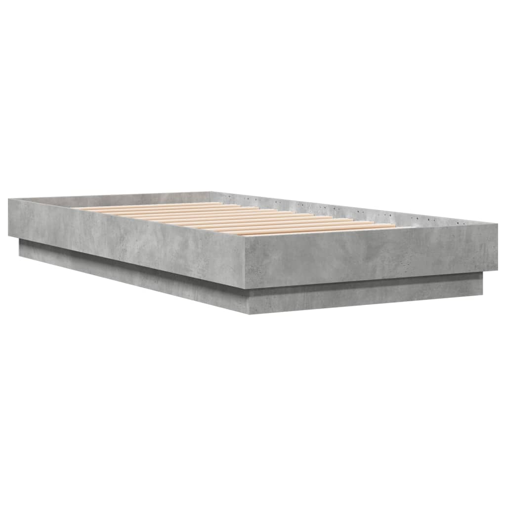 vidaXL Cadru de pat cu lumini LED, gri beton, 75x190 cm