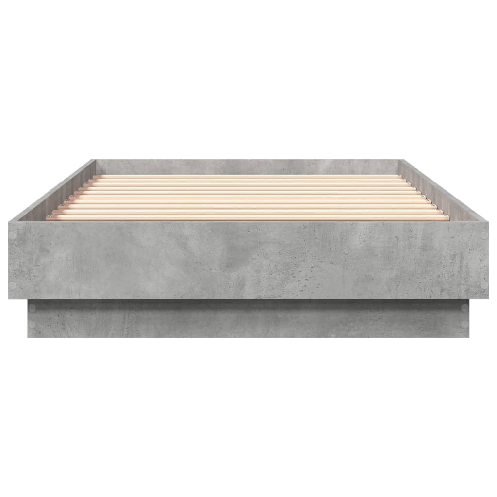 vidaXL Cadru de pat cu lumini LED, gri beton, 75x190 cm