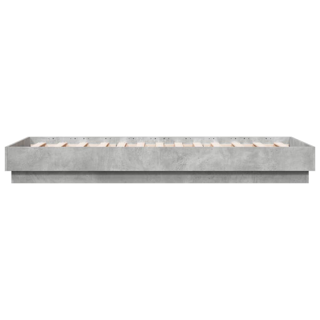 vidaXL Cadru de pat cu lumini LED, gri beton, 75x190 cm