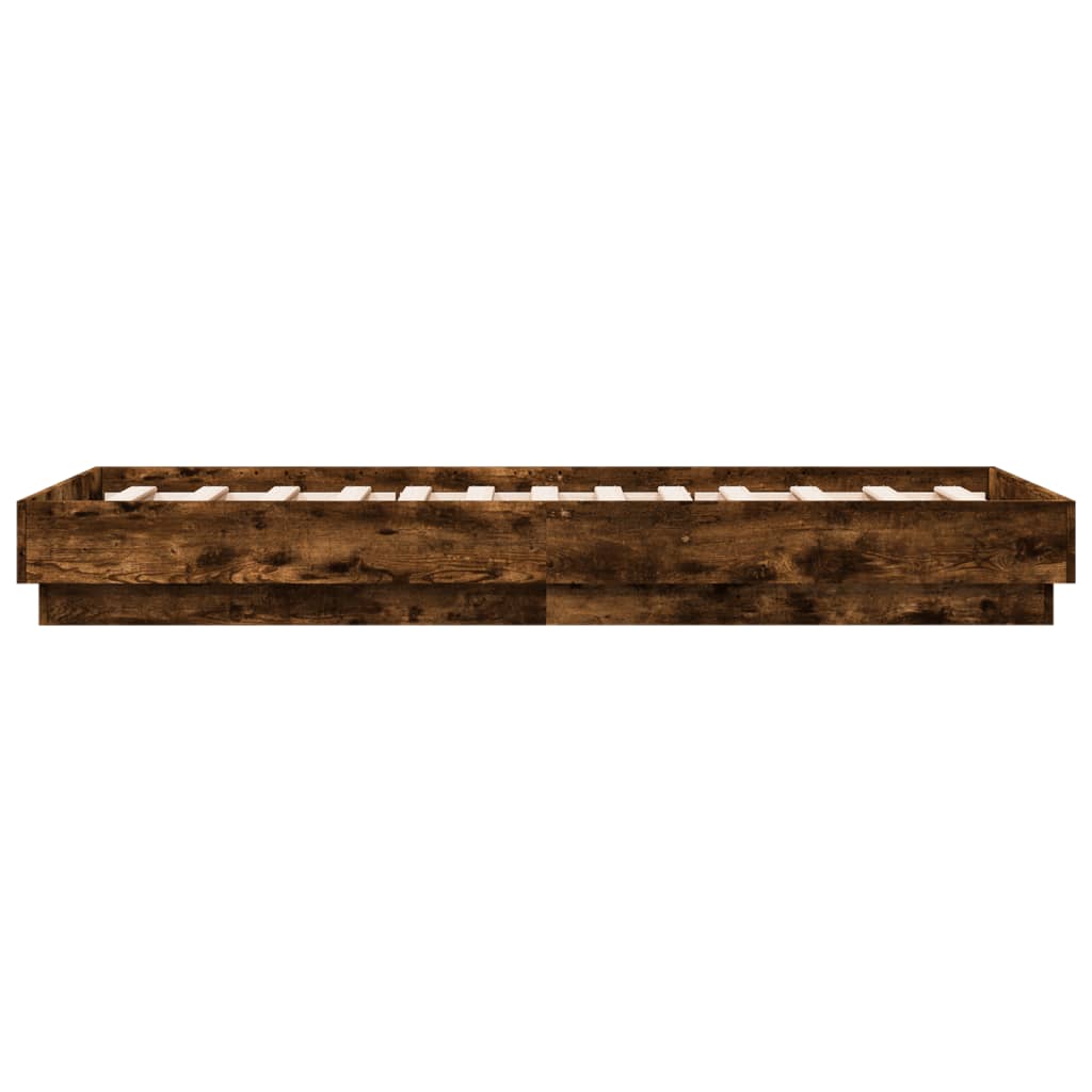 vidaXL Cadru de pat cu lumini LED, stejar fumuriu, 75x190 cm