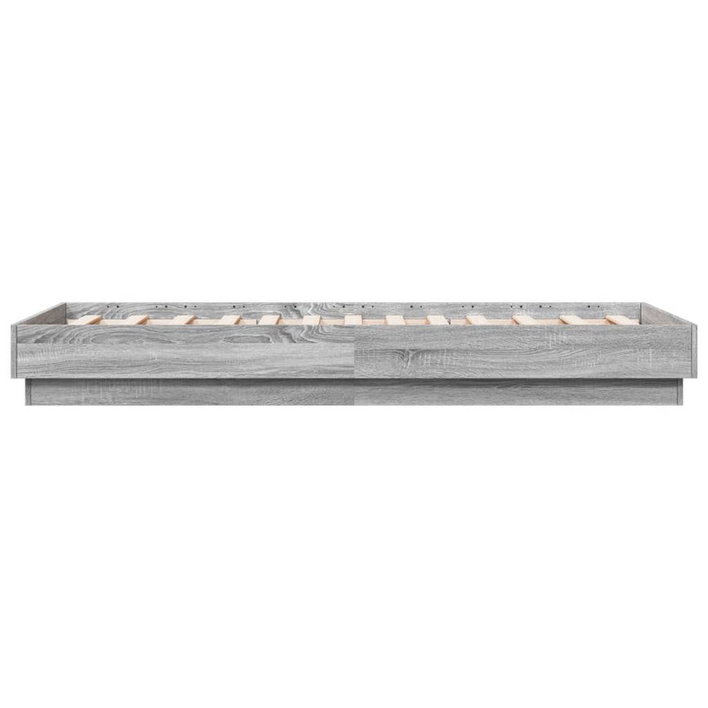 vidaXL Cadru de pat cu lumini LED, gri sonoma, 75x190 cm