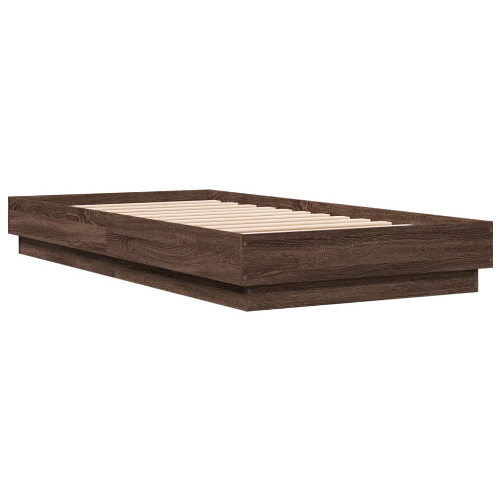 vidaXL Cadru de pat cu lumini LED, stejar maro, 75x190 cm