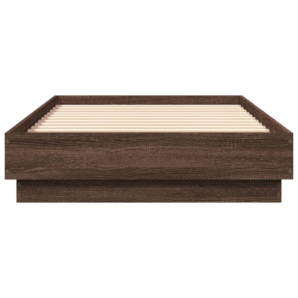 vidaXL Cadru de pat cu lumini LED, stejar maro, 75x190 cm
