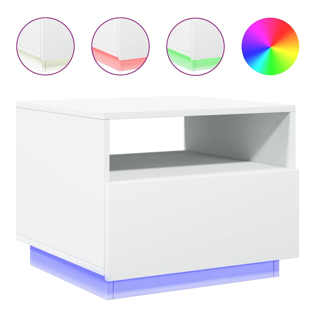 vidaXL Măsuță de cafea cu lumini LED, alb, 50x49x40 cm