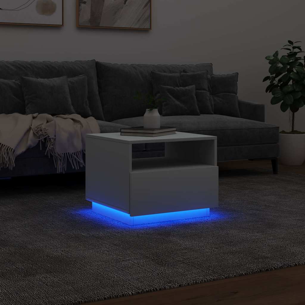 vidaXL Măsuță de cafea cu lumini LED, alb, 50x49x40 cm