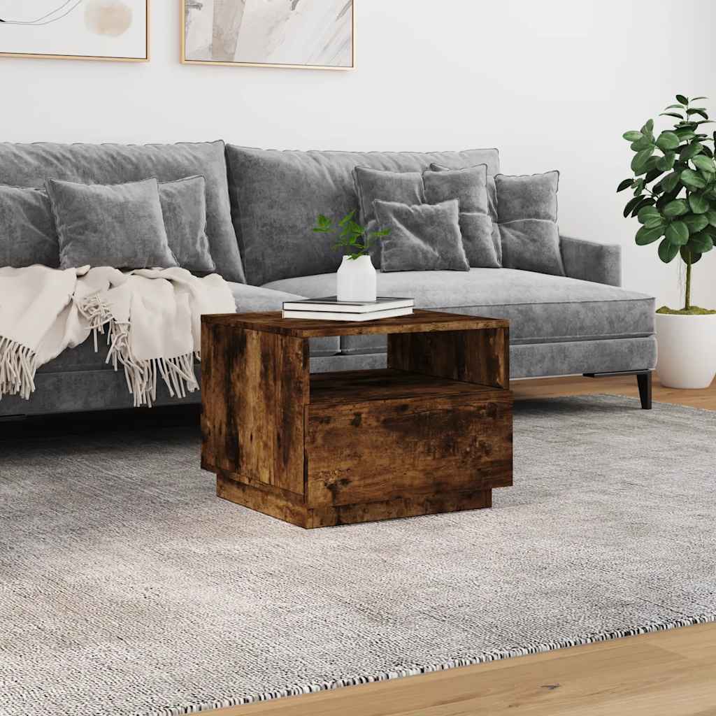 vidaXL Măsuță de cafea cu lumini LED, stejar fumuriu, 50x49x40 cm