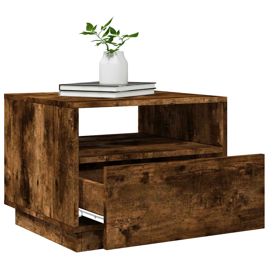 vidaXL Măsuță de cafea cu lumini LED, stejar fumuriu, 50x49x40 cm