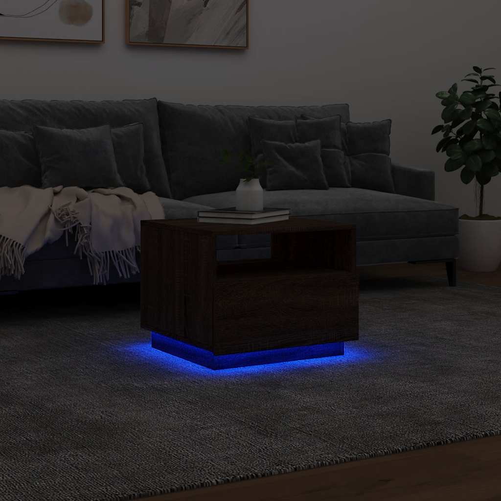 vidaXL Măsuță de cafea cu lumini LED, stejar maro, 50x49x40 cm vidaXL Măsuță de cafea cu lumini LED, stejar maro, 50x49x40 cm