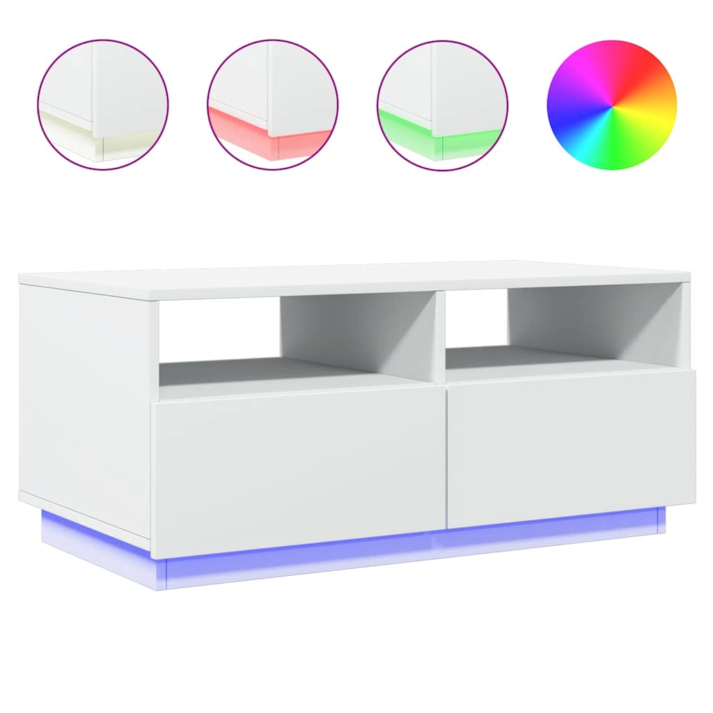 vidaXL Măsuță de cafea cu lumini LED, alb, 90x49x40 cm vidaXL Măsuță de cafea cu lumini LED, alb, 90x49x40 cm