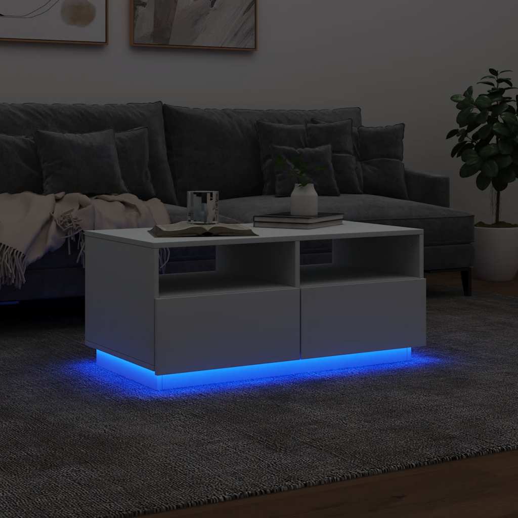 vidaXL Măsuță de cafea cu lumini LED, alb, 90x49x40 cm vidaXL Măsuță de cafea cu lumini LED, alb, 90x49x40 cm