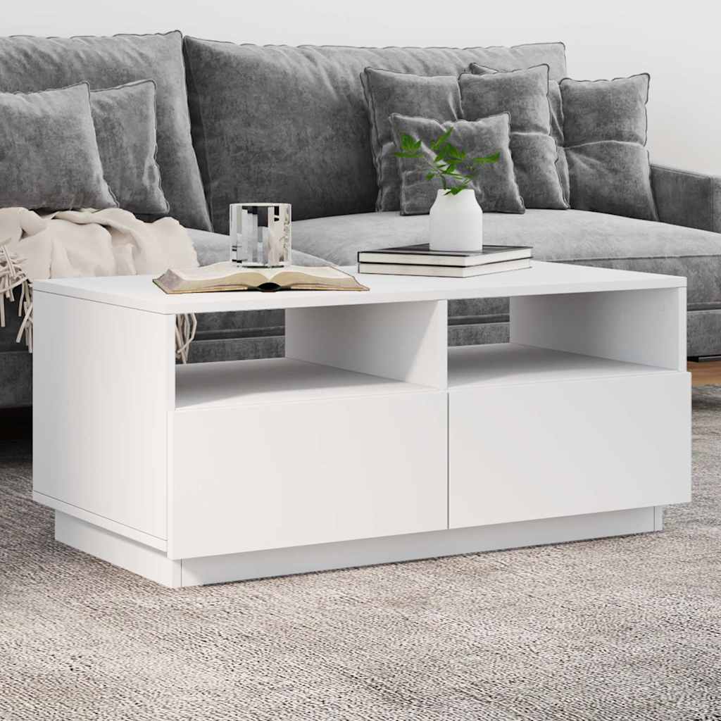 vidaXL Măsuță de cafea cu lumini LED, alb, 90x49x40 cm vidaXL Măsuță de cafea cu lumini LED, alb, 90x49x40 cm