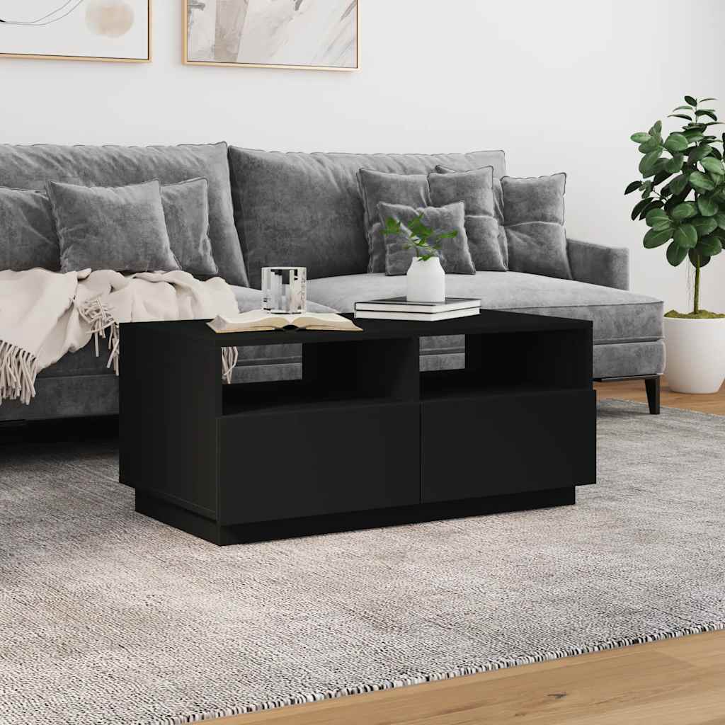 vidaXL Măsuță de cafea cu lumini LED, negru, 90x49x40 cm