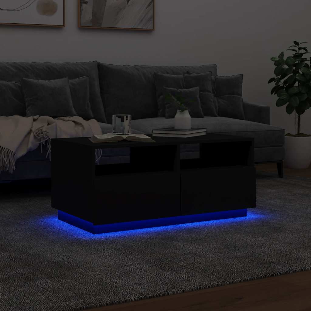 vidaXL Măsuță de cafea cu lumini LED, negru, 90x49x40 cm