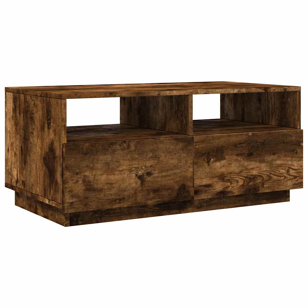 vidaXL Măsuță de cafea cu lumini LED, stejar fumuriu, 90x49x40 cm