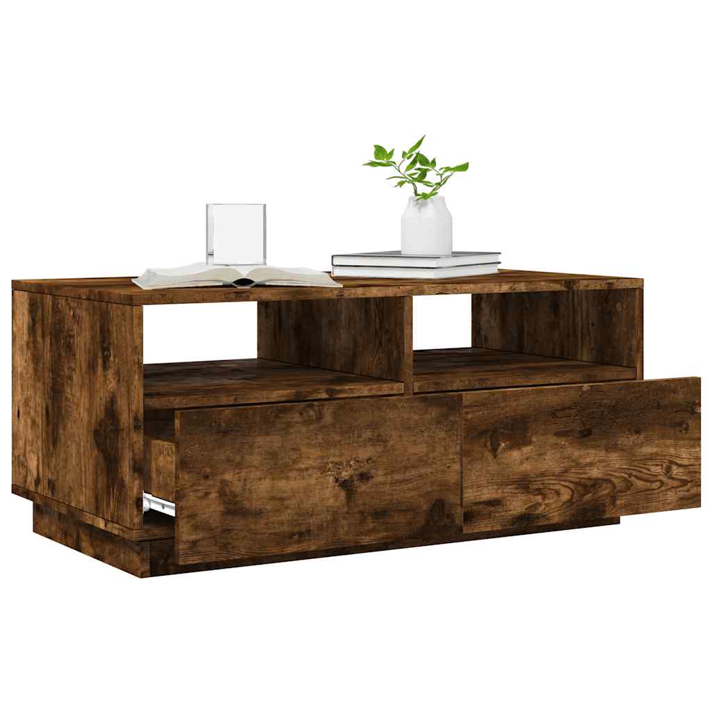 vidaXL Măsuță de cafea cu lumini LED, stejar fumuriu, 90x49x40 cm