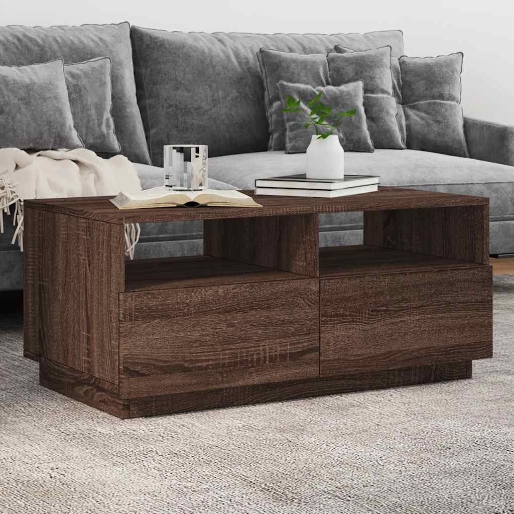 vidaXL Măsuță de cafea cu lumini LED, stejar maro, 90x49x40 cm vidaXL Măsuță de cafea cu lumini LED, stejar maro, 90x49x40 cm
