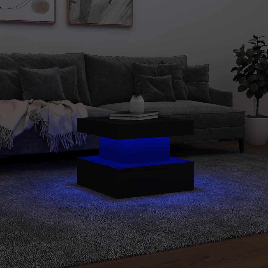 vidaXL Măsuță de cafea cu lumini LED, negru, 50x50x40 cm