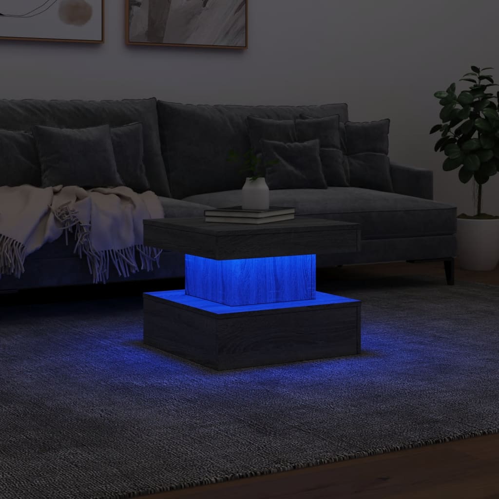 vidaXL Măsuță de cafea cu lumini LED, gri sonoma, 50x50x40 cm