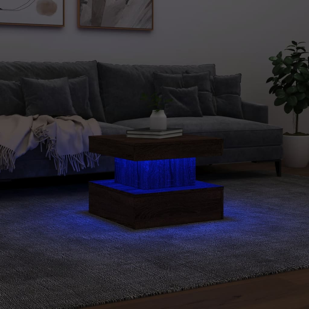 vidaXL Măsuță de cafea cu lumini LED, stejar maro, 50x50x40 cm vidaXL Măsuță de cafea cu lumini LED, stejar maro, 50x50x40 cm