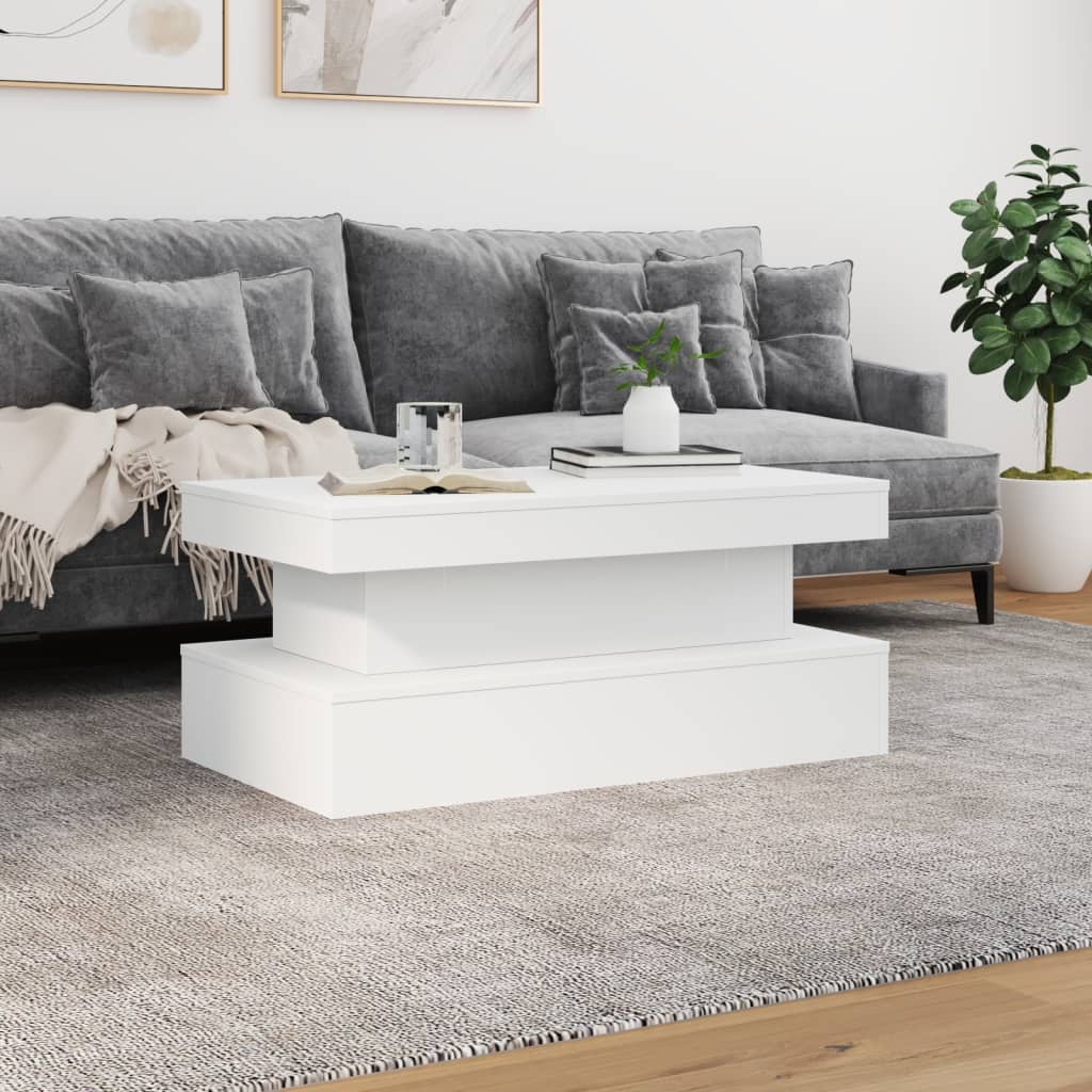 vidaXL Măsuță de cafea cu lumini LED, alb, 90x50x40 cm
