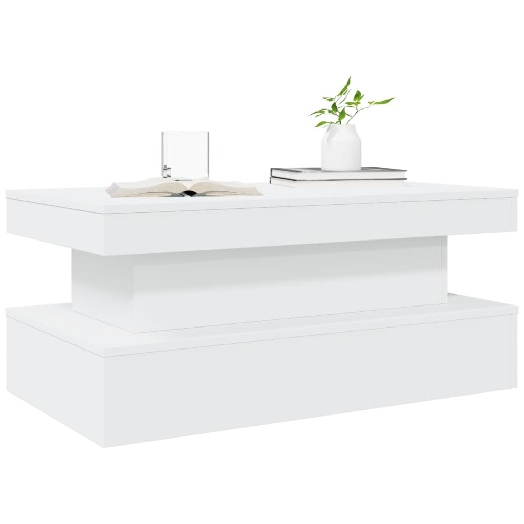 vidaXL Măsuță de cafea cu lumini LED, alb, 90x50x40 cm