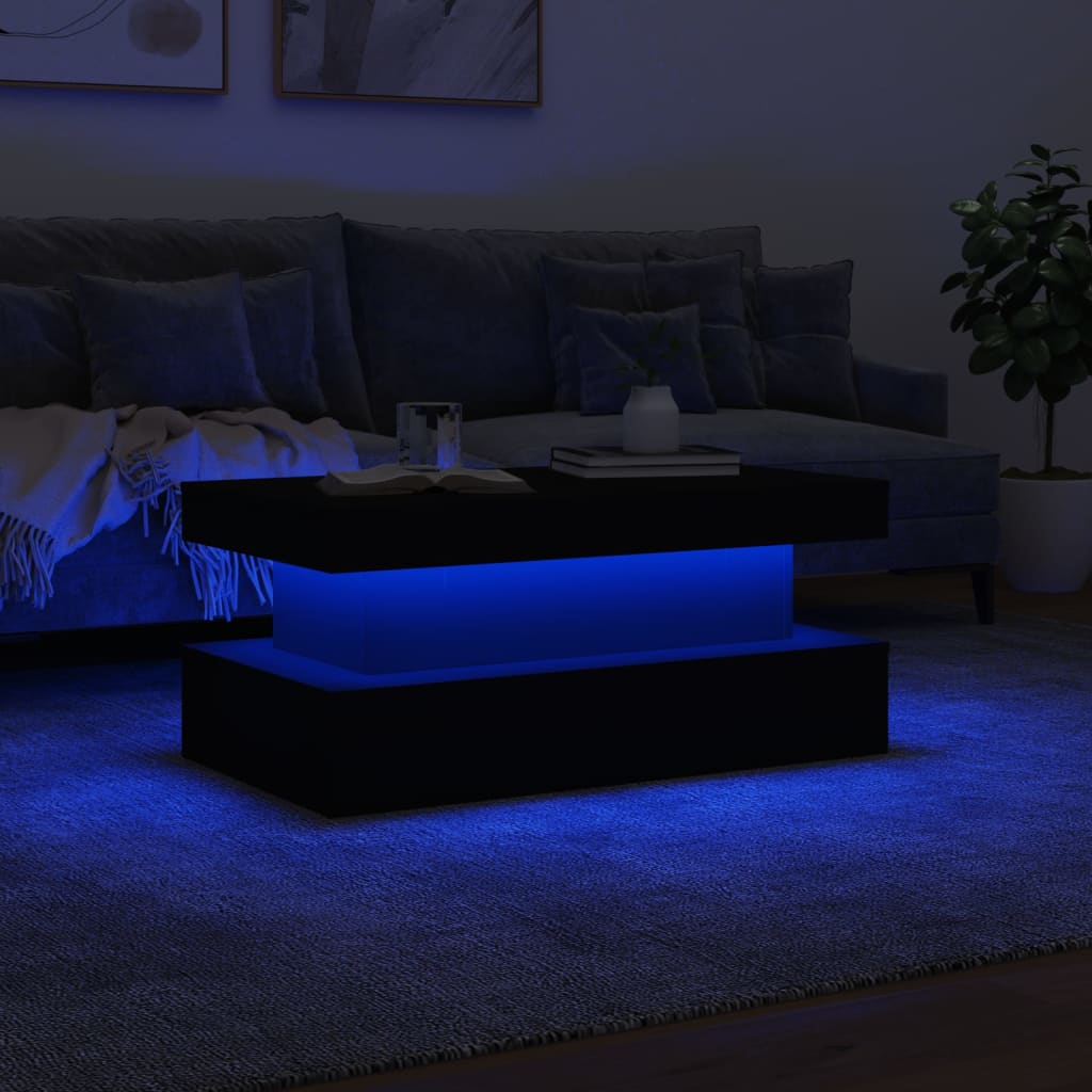 vidaXL Măsuță de cafea cu lumini LED, negru, 90x50x40 cm vidaXL Măsuță de cafea cu lumini LED, negru, 90x50x40 cm