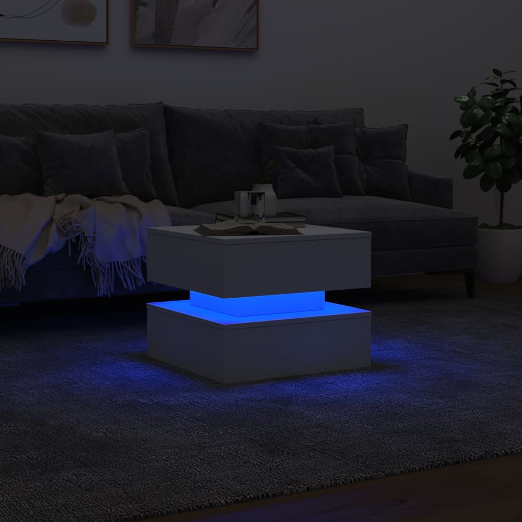 vidaXL Măsuță de cafea cu lumini LED, alb, 50x50x40 cm vidaXL Măsuță de cafea cu lumini LED, alb, 50x50x40 cm