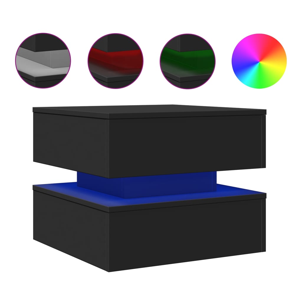 vidaXL Măsuță de cafea cu lumini LED, negru, 50x50x40 cm vidaXL Măsuță de cafea cu lumini LED, negru, 50x50x40 cm