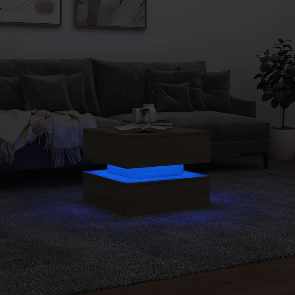 vidaXL Măsuță de cafea cu lumini LED, stejar sonoma, 50x50x40 cm vidaXL Măsuță de cafea cu lumini LED, stejar sonoma, 50x50x40 cm