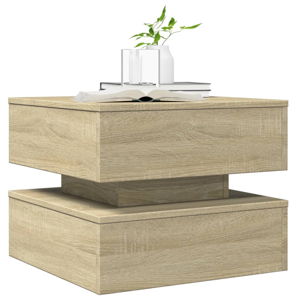 vidaXL Măsuță de cafea cu lumini LED, stejar sonoma, 50x50x40 cm vidaXL Măsuță de cafea cu lumini LED, stejar sonoma, 50x50x40 cm