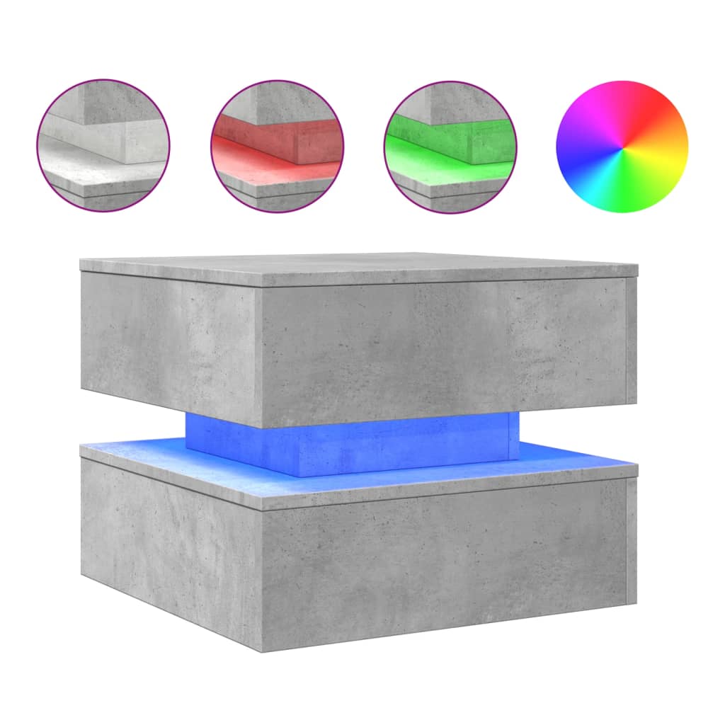 vidaXL Măsuță de cafea cu lumini LED, gri beton, 50x50x40 cm