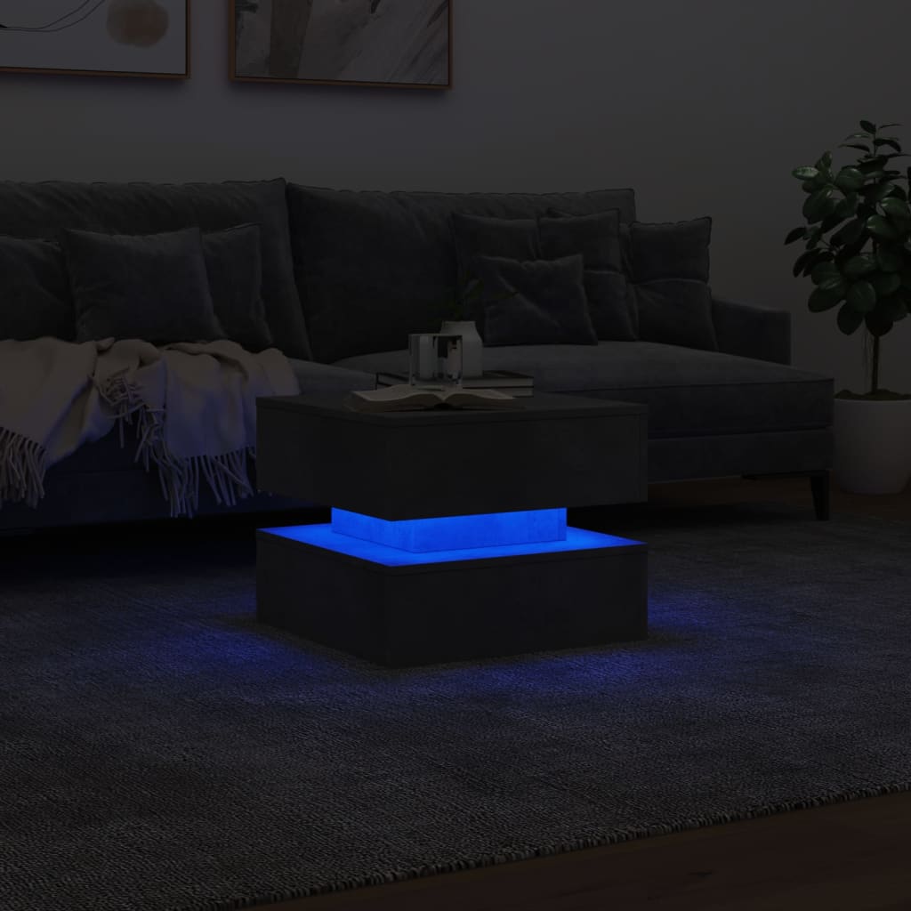 vidaXL Măsuță de cafea cu lumini LED, gri beton, 50x50x40 cm