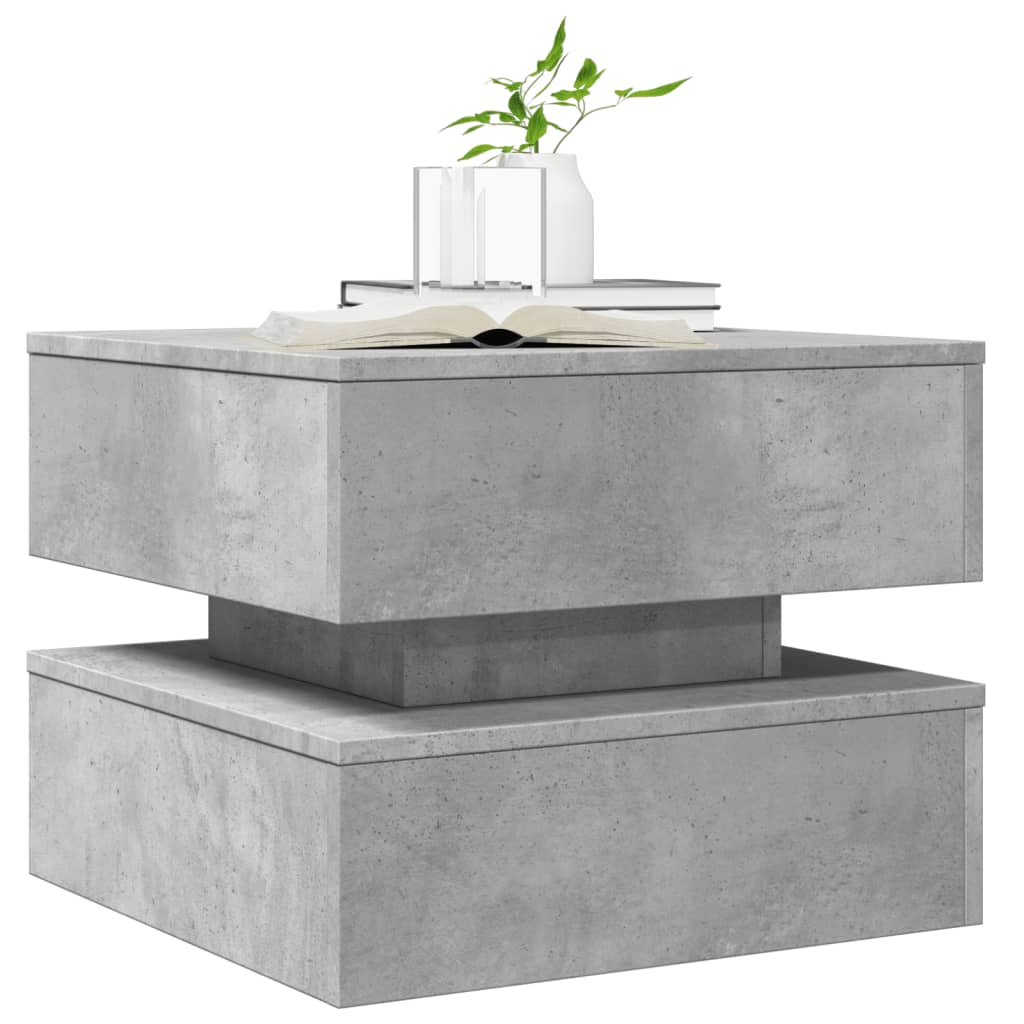 vidaXL Măsuță de cafea cu lumini LED, gri beton, 50x50x40 cm