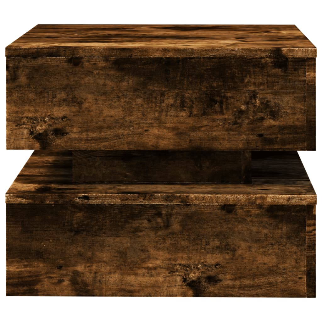 vidaXL Măsuță de cafea cu lumini LED, stejar fumuriu, 50x50x40 cm