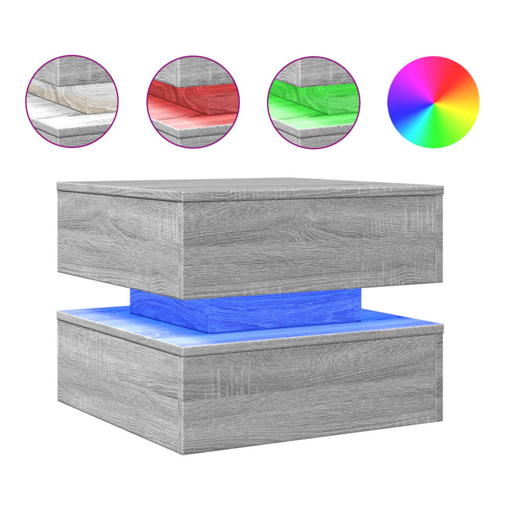 vidaXL Măsuță de cafea cu lumini LED, gri sonoma, 50x50x40 cm vidaXL Măsuță de cafea cu lumini LED, gri sonoma, 50x50x40 cm