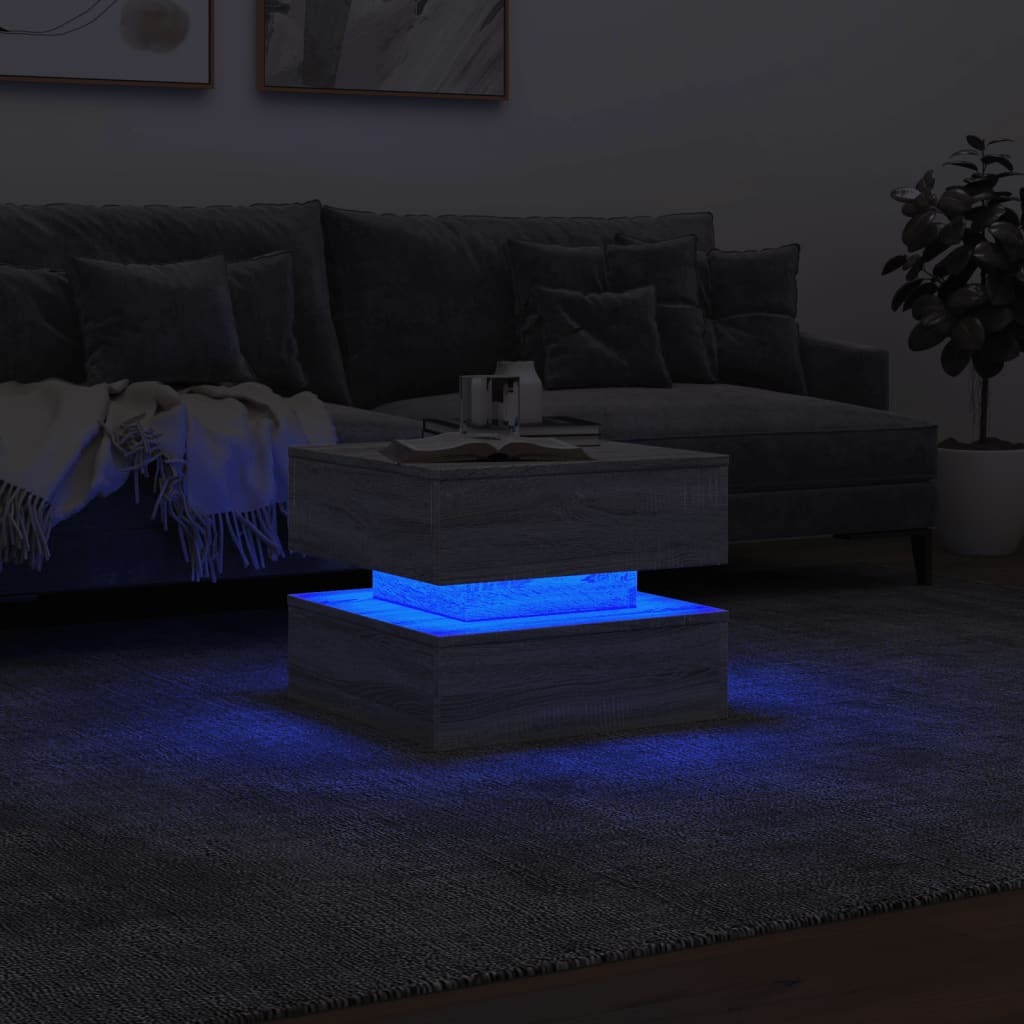 vidaXL Măsuță de cafea cu lumini LED, gri sonoma, 50x50x40 cm vidaXL Măsuță de cafea cu lumini LED, gri sonoma, 50x50x40 cm