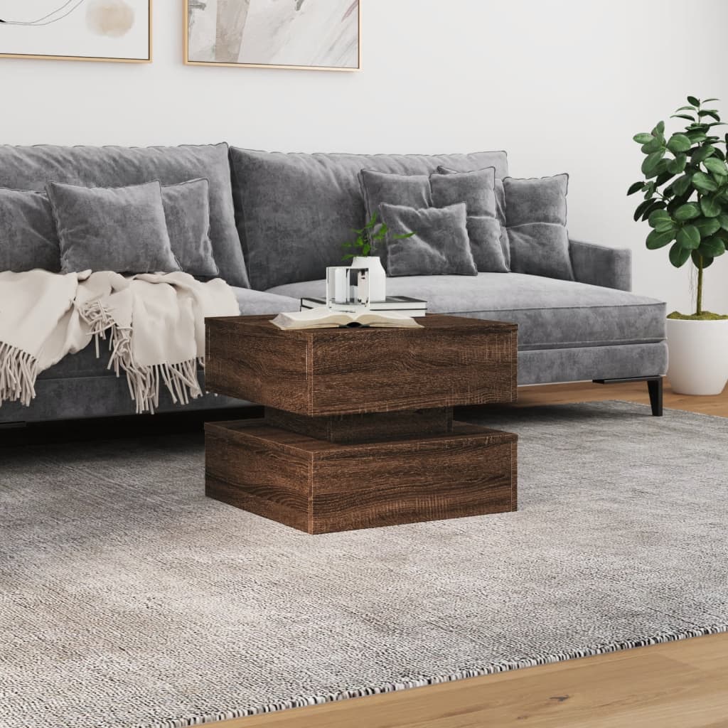 vidaXL Măsuță de cafea cu lumini LED, stejar maro, 50x50x40 cm