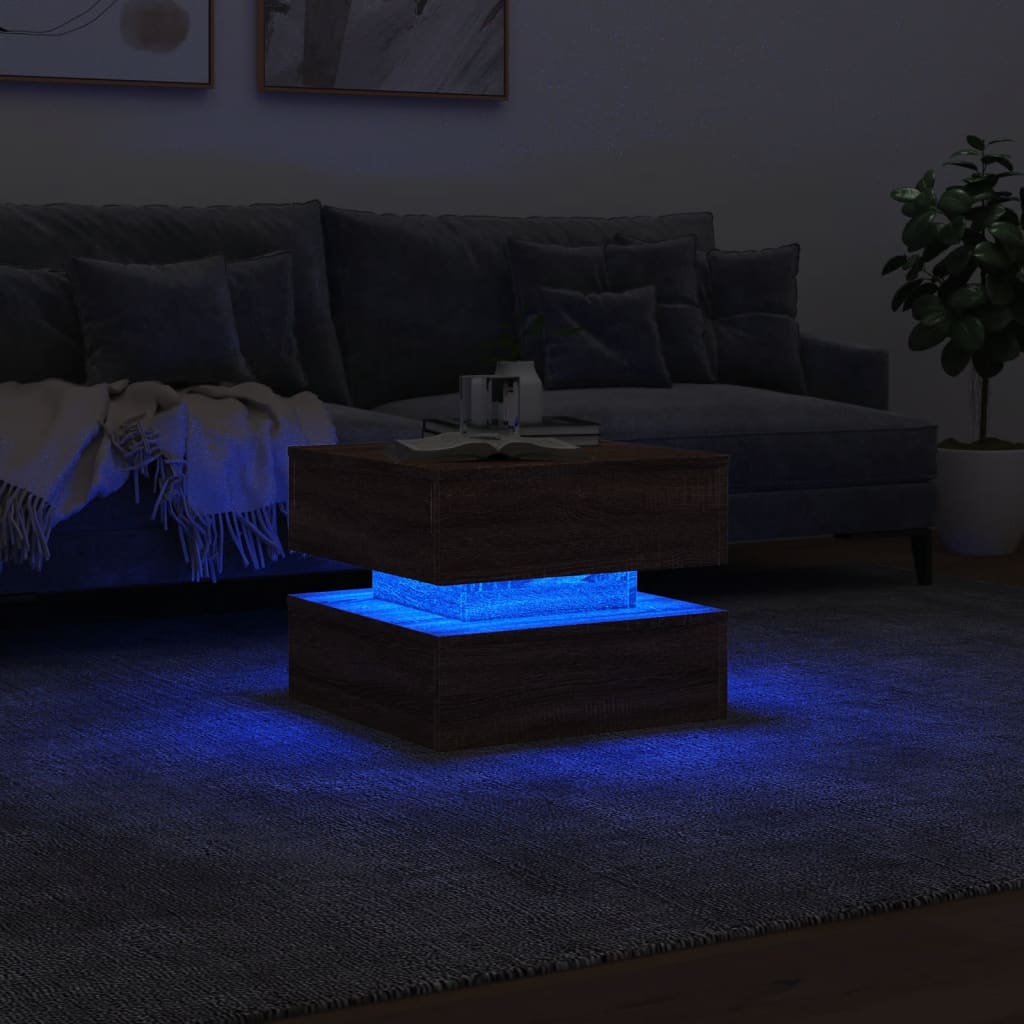 vidaXL Măsuță de cafea cu lumini LED, stejar maro, 50x50x40 cm