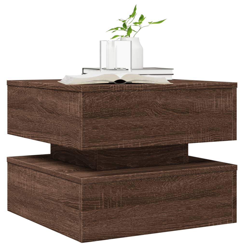 vidaXL Măsuță de cafea cu lumini LED, stejar maro, 50x50x40 cm