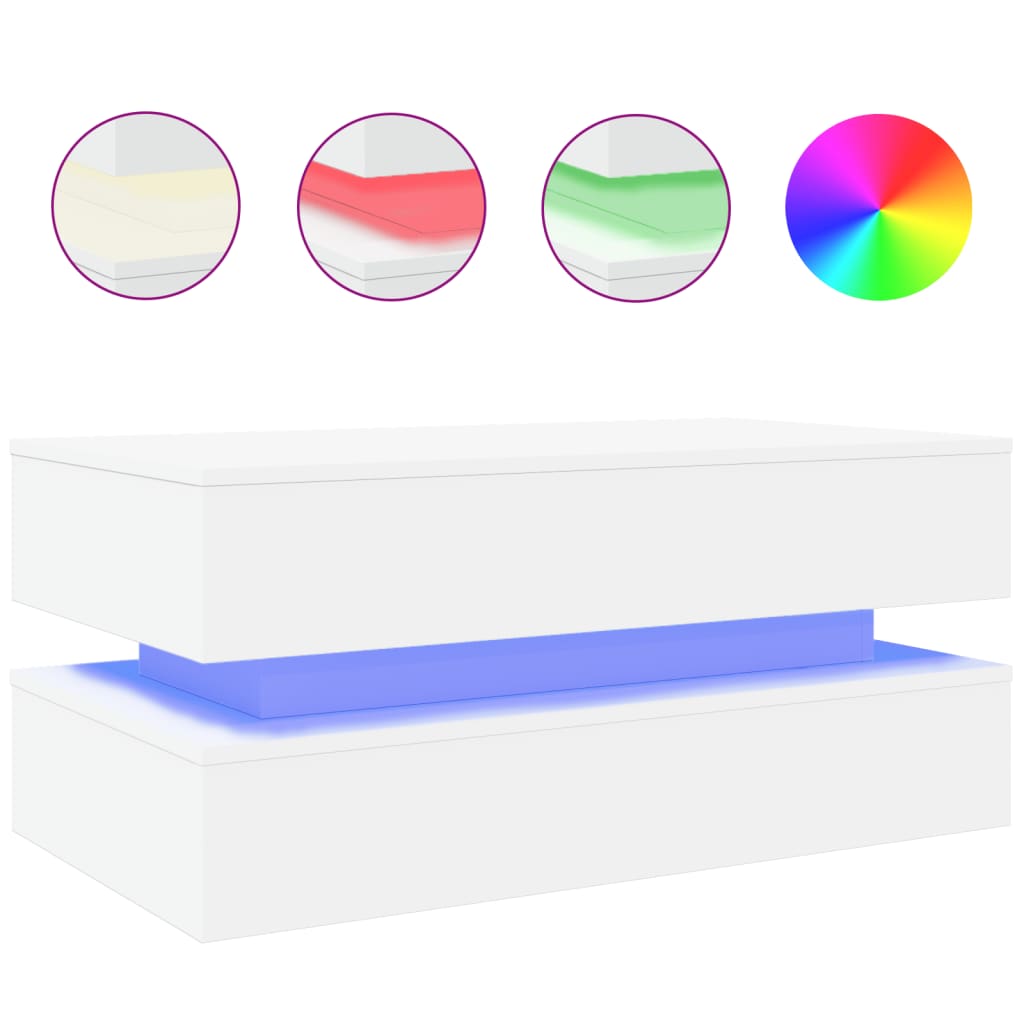 vidaXL Măsuță de cafea cu lumini LED, alb, 90x50x40 cm vidaXL Măsuță de cafea cu lumini LED, alb, 90x50x40 cm