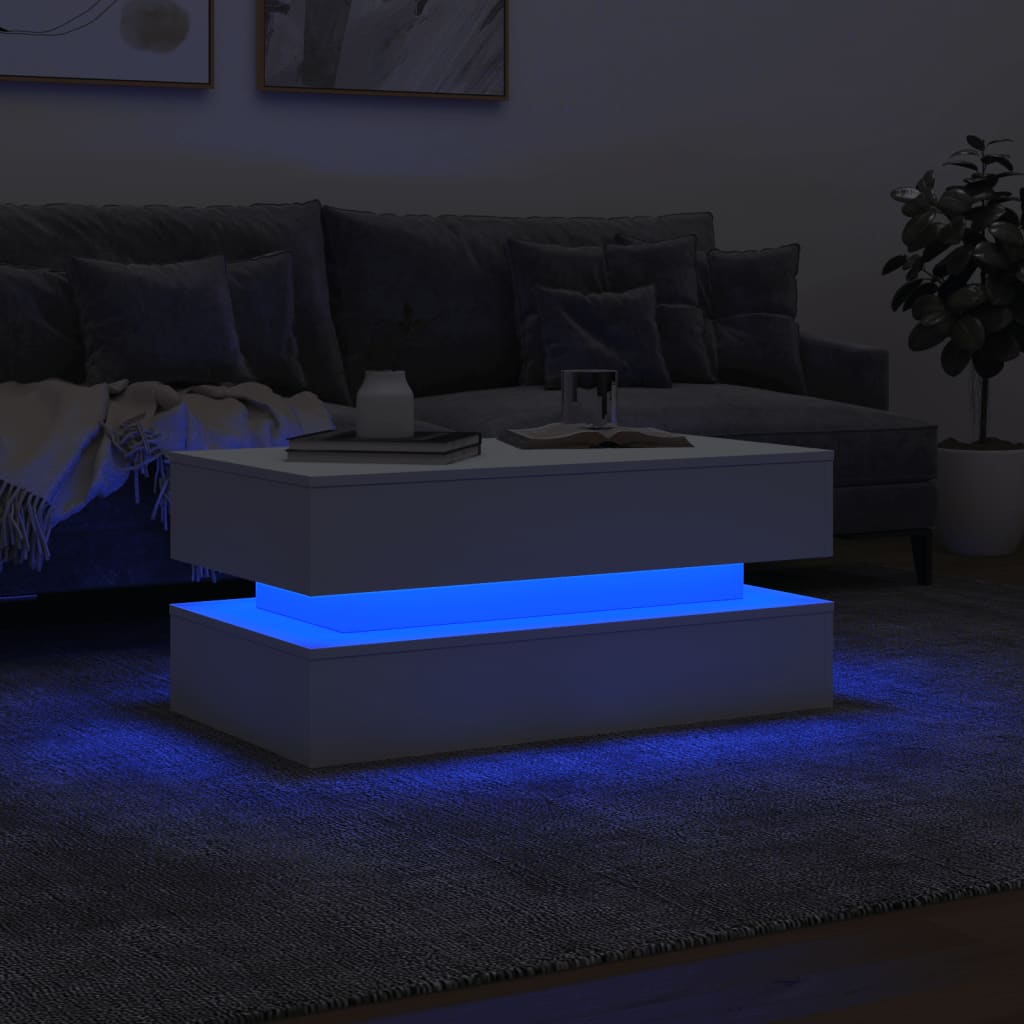 vidaXL Măsuță de cafea cu lumini LED, alb, 90x50x40 cm vidaXL Măsuță de cafea cu lumini LED, alb, 90x50x40 cm