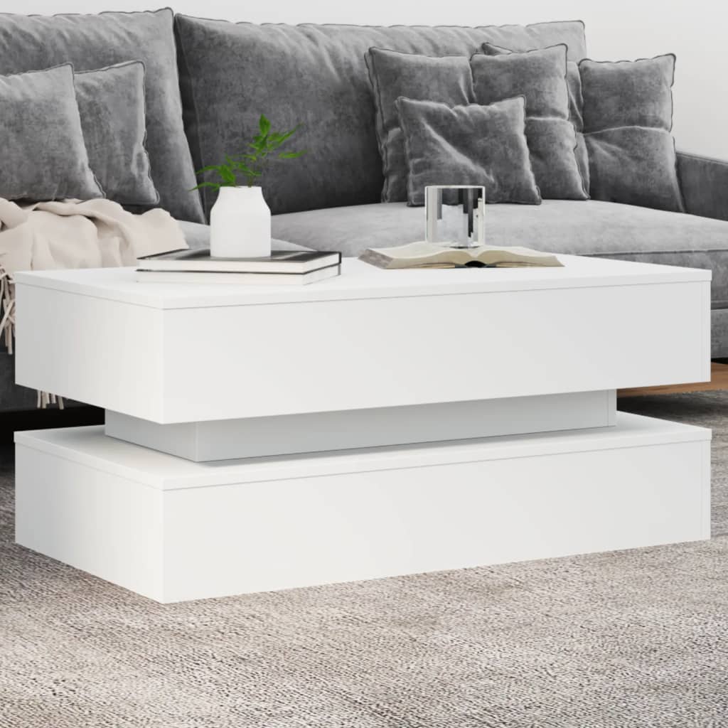 vidaXL Măsuță de cafea cu lumini LED, alb, 90x50x40 cm vidaXL Măsuță de cafea cu lumini LED, alb, 90x50x40 cm
