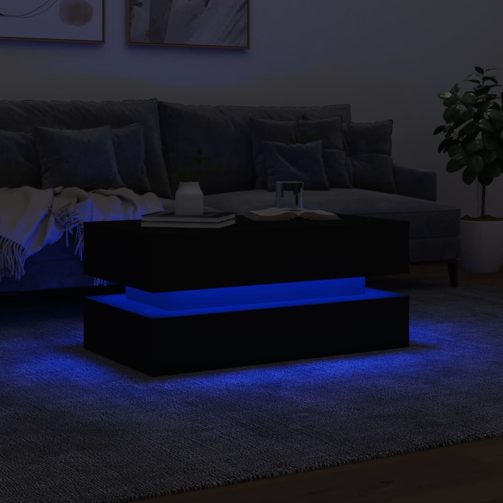 vidaXL Măsuță de cafea cu lumini LED, negru, 90x50x40 cm vidaXL Măsuță de cafea cu lumini LED, negru, 90x50x40 cm