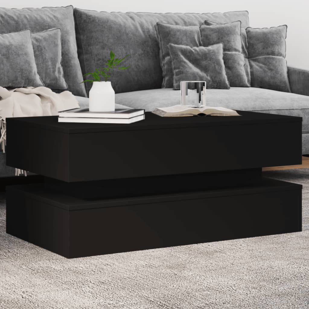 vidaXL Măsuță de cafea cu lumini LED, negru, 90x50x40 cm vidaXL Măsuță de cafea cu lumini LED, negru, 90x50x40 cm