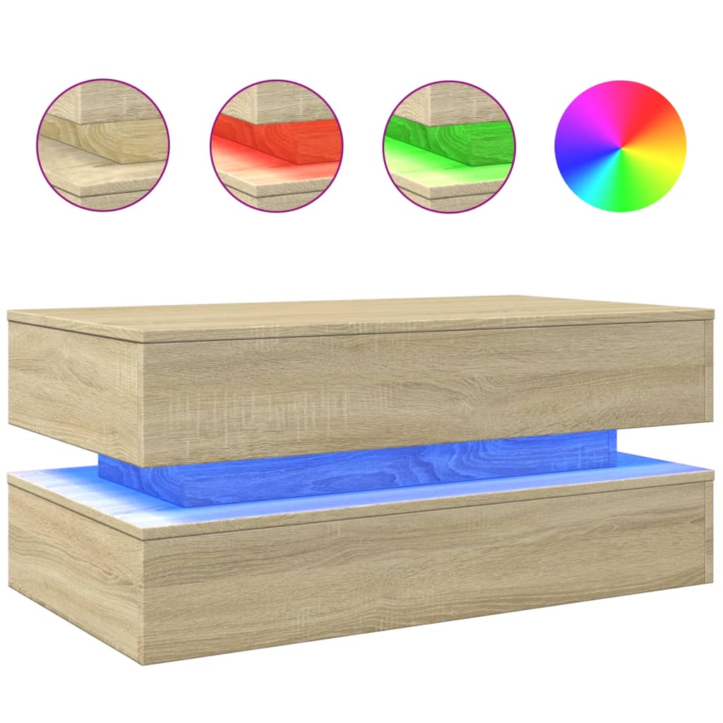vidaXL Măsuță de cafea cu lumini LED, stejar sonoma, 90x50x40 cm