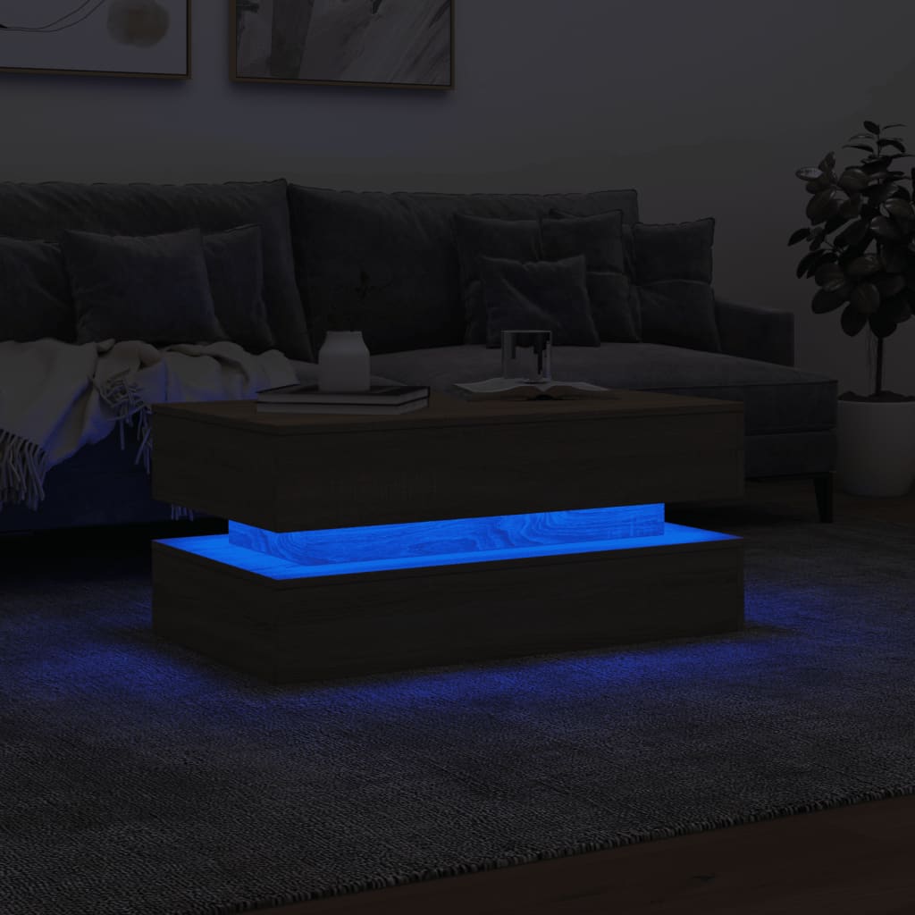 vidaXL Măsuță de cafea cu lumini LED, stejar sonoma, 90x50x40 cm